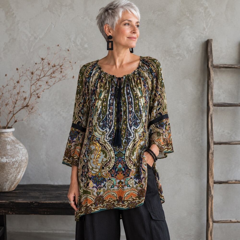 Soft Surroundings Multi-color Scoop Neck Peasant Top Medium